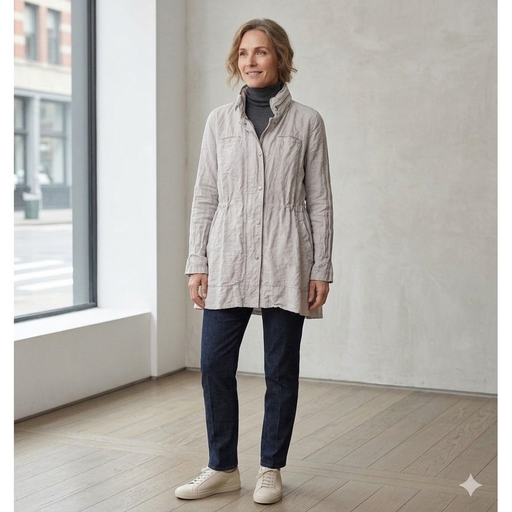 Eileen Fisher Jacket Womens Small Gray Utility Anorak Cotton Blend